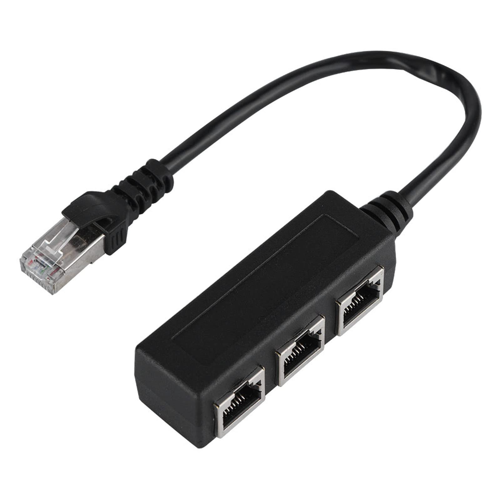 Ethernet Extension Cord Cable, RJ45 1 Male To 3 Female Port Transfer Connecter Splitter Ethernet Adapter (20.5cm, Black)