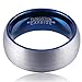 FCL Tungsten Ring Men Blue Plated Wedding Band 8mm Domed 8mm Matte Brushed Surface Size 7-13