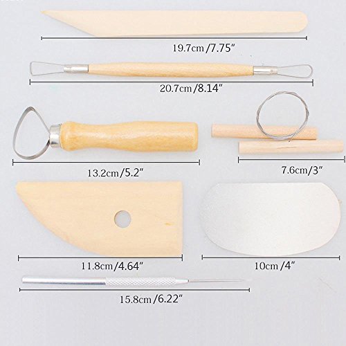 Leegoal (TM) Full Function Wood and Stainless Steal 8 Piece Pottery and Clay Modelling Tool Sculpture Set - Thumbnail 6