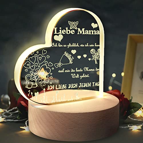 Mama Geschenke, Muttertagsgeschenke, Mama Geburtstag Geschenke, 2023 aufgewertet graviert Nachtlicht Bonus mit Holzsockel, alles Gute zum Geburtstag, Jahrestag, Erntedankfest, Weihnachtsgeschenke etc