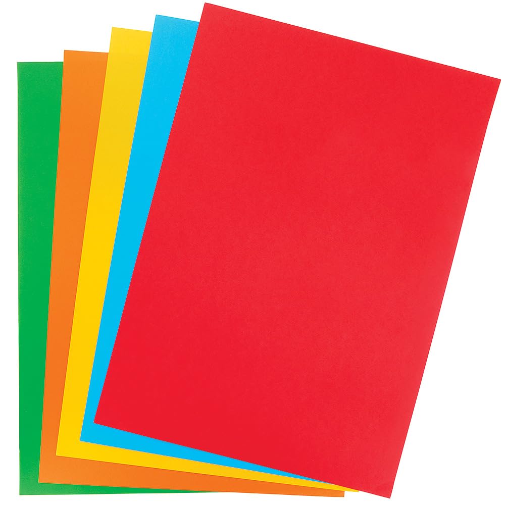 Baker Ross FX921 A3 Coloured Copier Card - Pack of 50, Arts and Crafts Paper Supplies, Crafting Essentials, Red, Orange, Green, Blue, Yellow