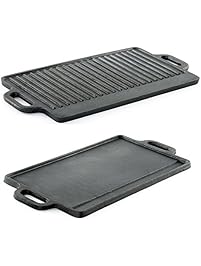 ProSource Kitchen hg-1101-griddle Professional Heavy Duty Reversible Double Burner Cast Iron Grill Griddle, 20 by 9-Inch, Black