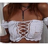 E-Papaya Womens Sexy Off Shoulder Knit Crochet Lace Up Crop Bikini Top