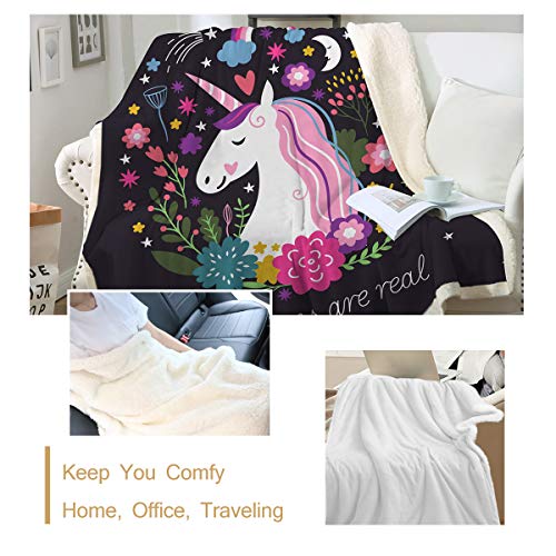 2 Sleepwish+Unicorn+Blanket+Cartoon+Flowers