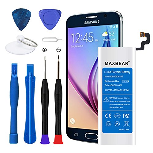 MAXBEAR Galaxy S6 Battery, [2550mAh] Lithium Ion Polymern Internal Battery EB-BG920ABE Replacement for Samsung Galaxy S6 SM-G920 with Free Tool.[12 Month Warranty]