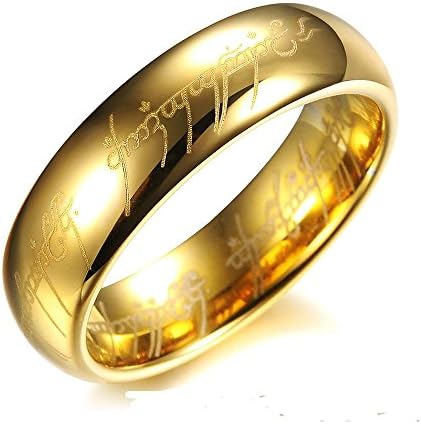 EBUTY Tungsten Carbide Gold Men Women The Lords The Rings Style Fashion Finger Ring Velvet Box