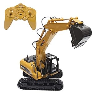 Wisamic Remote Control Excavator – 15 Channel 1:14 Full Functional RC Excavator Construction Tractor, Excavator Toy with 2.4Ghz Transmitter and Metal Shovel, Sound and Flashing Lights