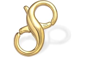 ASH'S CHOICE Lobster Clasp Necklace Bracelet Extender,925 Sterling Silver Plated with 14K Gold Necklace Connector Extender Clasps,Plated 14K Gold Closures Claw for DIY Jewelry Repair(0.55"x0.24",Gold,1P)