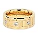 100S JEWELRY Gold Tungsten Rings For Mens Cubic Zirconia Wedding Bands 3 CZ Inlaid Jewerly Size 8-15