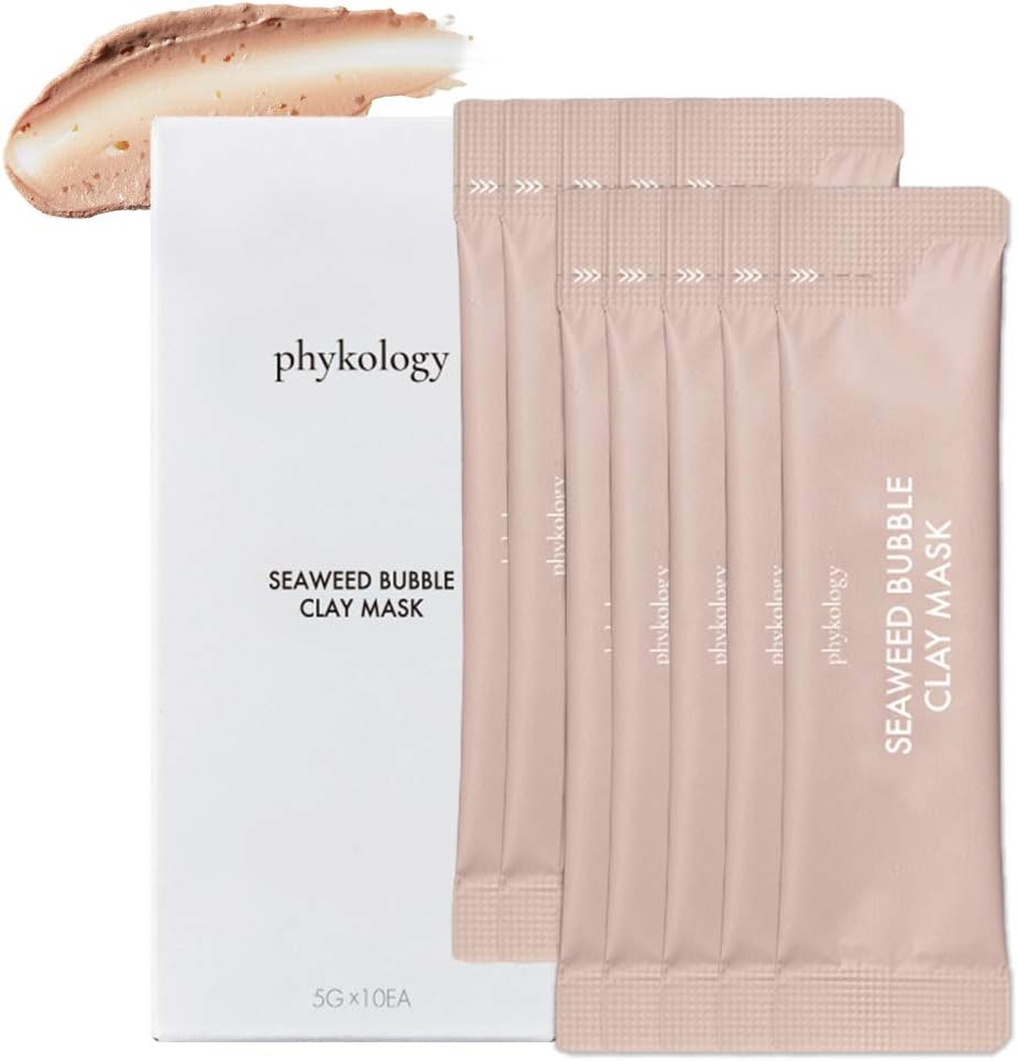 PHYKOLOGY Seaweed Bubble Clay Mask for pores and blackheads with Premium Pink Clay, Bentonite, Kaolin, and Seaweed Powder – effortless self-foaming bubble clay, Pore Minimizer, gentle and natural exfoliator, and Acne Treatment Skin Care (5g x10 PACKETS)