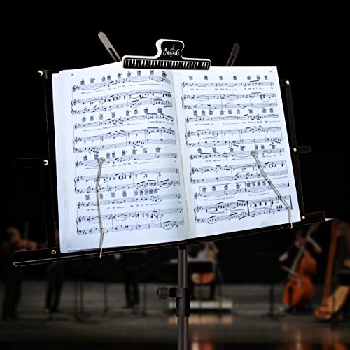 Music Stand, ANKO Professional Collapsible Music Stand with Music Book Clip, LED Music Stand Lamp and Carrying Bag. suitable for Violin, Guitar, Flute and Instrumental Performance. (BLACK-1 PACK)