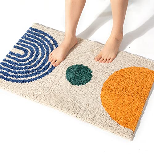 DBJOY Boho-Badezimmerteppich, rutschfest, abstrakt, Mikrofaser, niedlich, waschbar, für Schlauch/Waschbecken/Toilette (Beige-Moon, 50,8 x 81,3 cm)