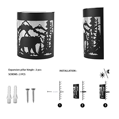 Greluna Solar Lights Outdoor, 2 Modes Solar LED Outdoor, Solar Wall Lights for Deck, Fence, Patio, Front Door, Stair, Landscape, Yard and Driveway Path, Warm White/Color Changing, Pack of 2, (Bear)