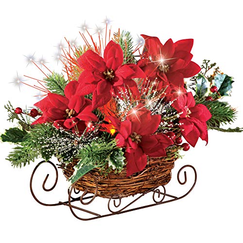 Collections Etc Fiber Optic Poinsettia Sleigh Centerpiece Pricepulse