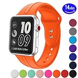 Sundo Apple Watch Band Silicone 38mm 42mm, Iwatch Replacement Wrist Strap Bracelet Band for Apple Watch Nike+ Sport Edition Series 1 Series 2 Series 3 (Orange 42 ML)