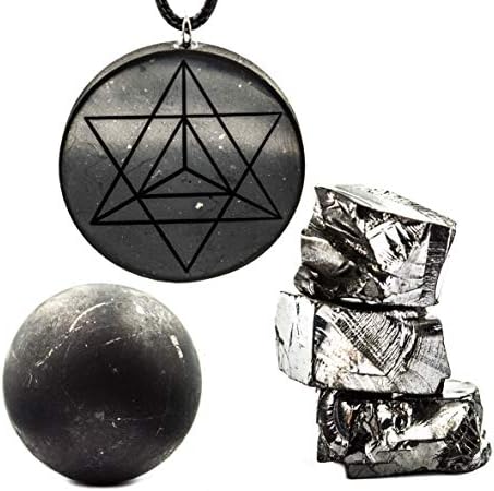 Wallystone Gems Shungite Set Merkaba Sacred Geometry Anti Radiation Shield EMF Relaxing Gift Set