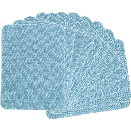 GYGYL 12 Pieces Premium Quality Denim Iron-on Jean Patches, Inside & Outside Strongest Glue 100% Cotton of Light Blue Repair Decorating Kit, Size 3