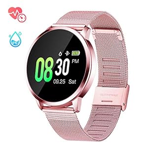 Gokoo スマートウォッチ スマートブレスレット ファッション 19最新 女性 レディース 可愛い ピンク 心拍計 心拍数 血圧 睡眠検測 歩数計 活動量計 カロリー計測 防水 着信通知 長座注意 心拍計 血圧計 スチールバンド Ios Android対応 日本語説明書 ローズゴールド