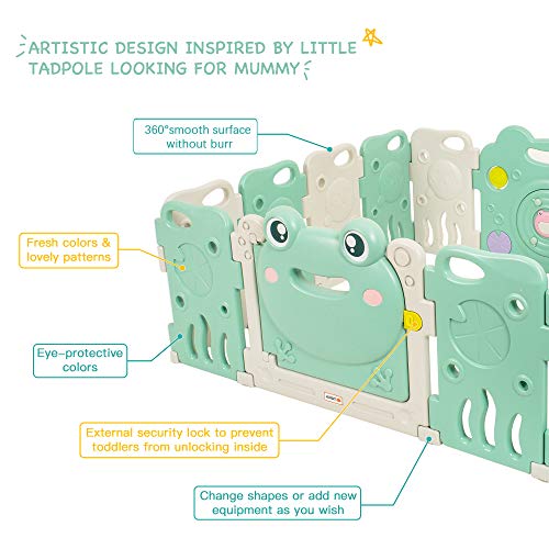 Baby Playpen - Kids 14 Panel Activity Centre Safety Play Yard, Home Indoor Outdoor New Pen - Frog Design