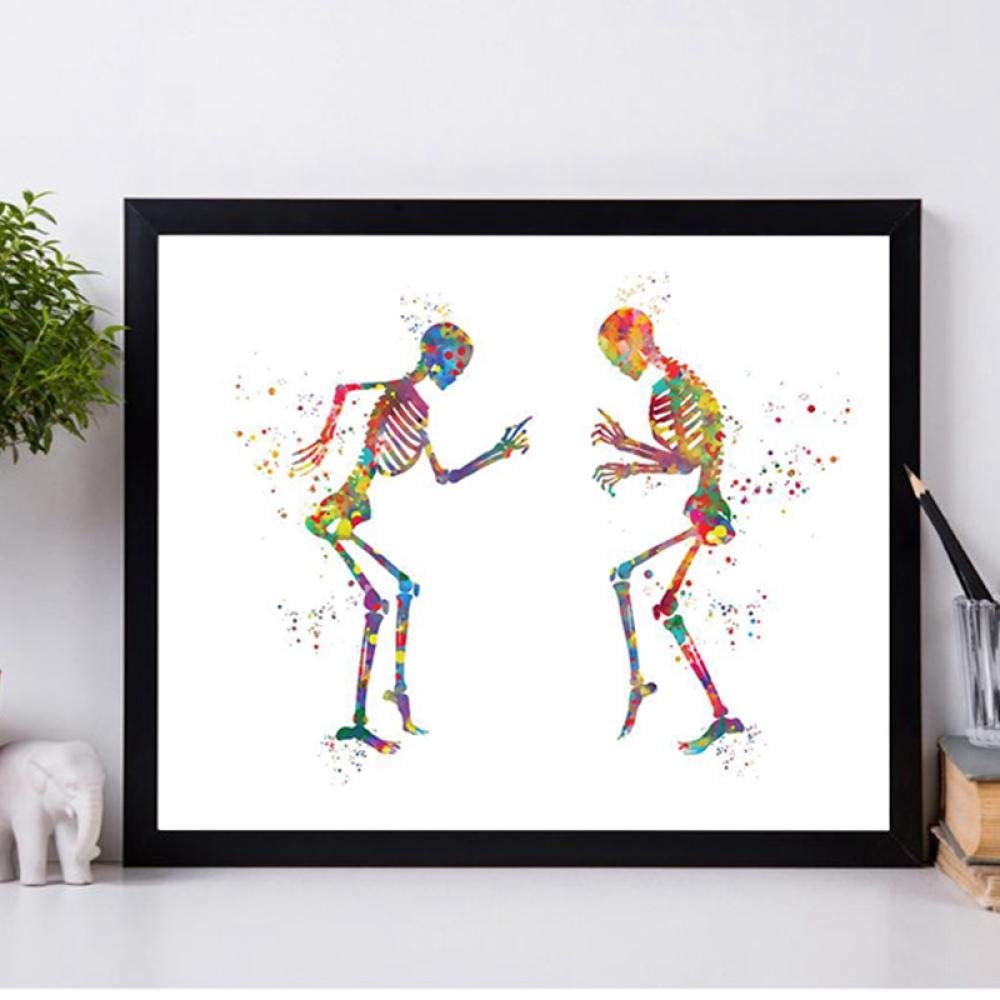 MGSHN Human Anatomy Poster Dancing Skeletons Funny Medical Prints Orthopedist Gift Watercolor Art Canvas Painting Clinic Wall Decor - 50x70cm (No Frame)