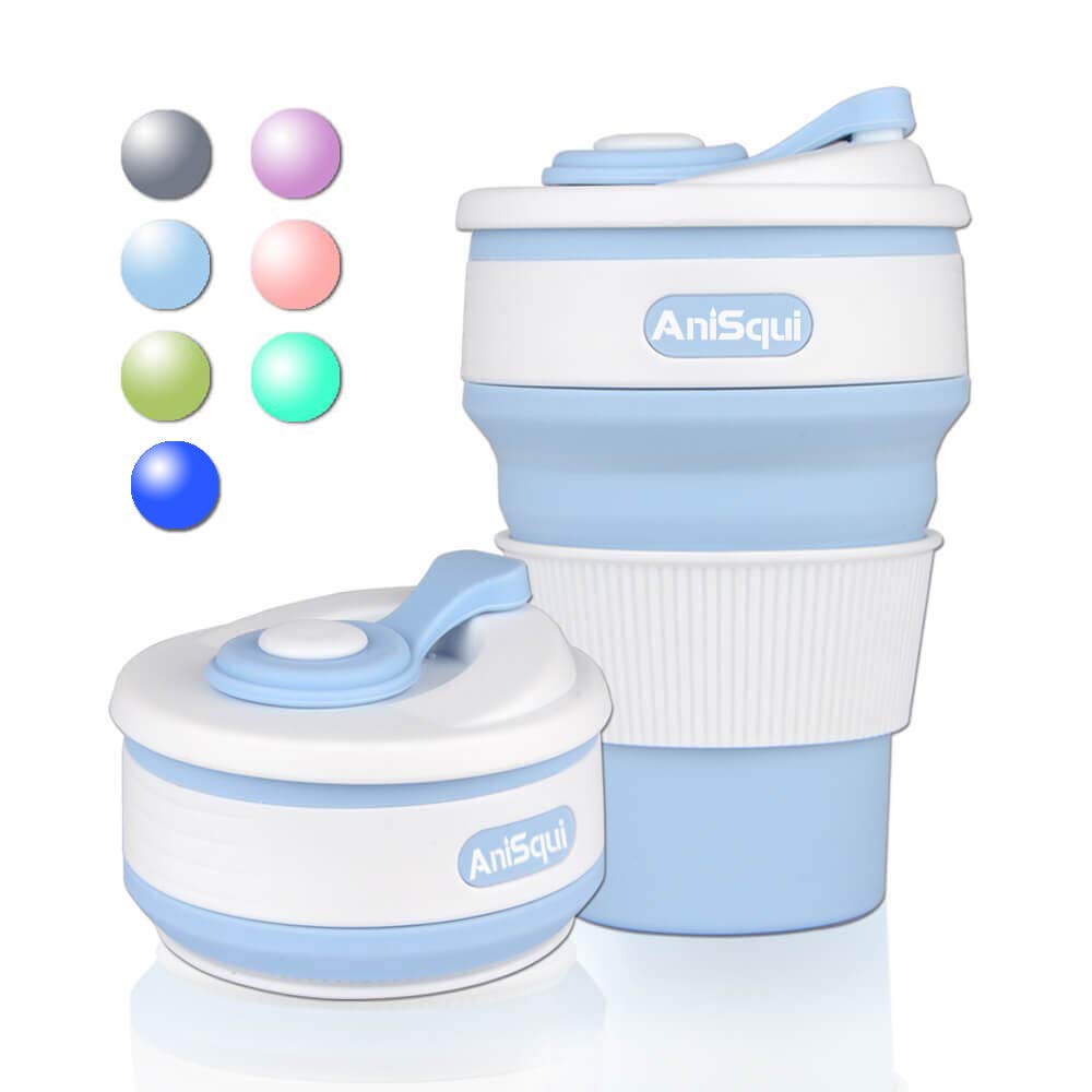 Collapsible Coffee Cup Silicone with Lids (12oz 350ml, BPA Free Eco