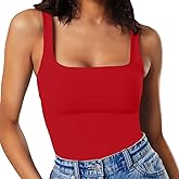 MISSJOY Women's Square Neck Sleeveless Slimming Going Out Tank Tops Bodysuits Clubwear