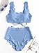 ZAFUL Women's Scalloped Textured Swimwear High Waisted Wide Strap Adjustable Back Lace-up Bikini Set Swimsuit