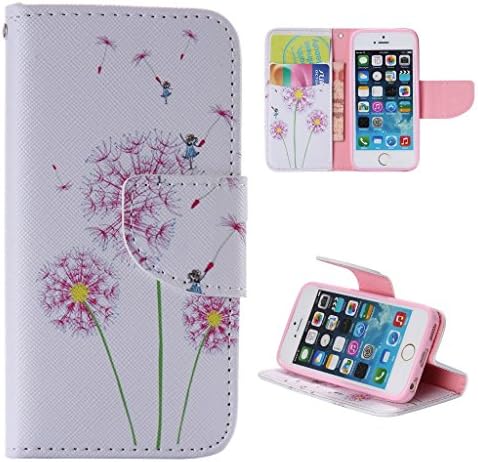 iPhone 5SE Case,iPhone 5S Cover,ahere Flip Painting Dandelion PU Leather Wallet Case for Apple iPhone 5/5S/5SE(Built-in ID/Credit Card Slot)