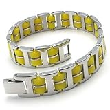 KONOV Bracelet Bangle, Stainless Steel Rubber, Unisex Mens Womens, Color Yellow Silver