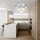 Lt-vt Modern Crystal Chandelier 20" Chrome Round Pendant Light, 4-Tier Luxury Ceiling Light Fixture with Clear Prisms for Din