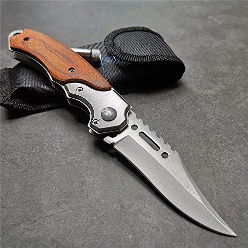 Tuzech 7.9'" 57HRC Pocket Tactical Folding Blade Knife Survival Hunting Camping Pocket Knifes with LED Knives
