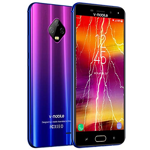 Moviles Libres Baratos 4G,V Mobile J7 5,5 Pulgadas 3GB RAM 32GB ROM,5800mAh Bateria,8MP Camara,Dual Sim,Face ID (Violet)
