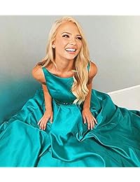 Bobi Bridal - Vestidos largos de noche para mujer con bolsillos y correa de satén con cuentas