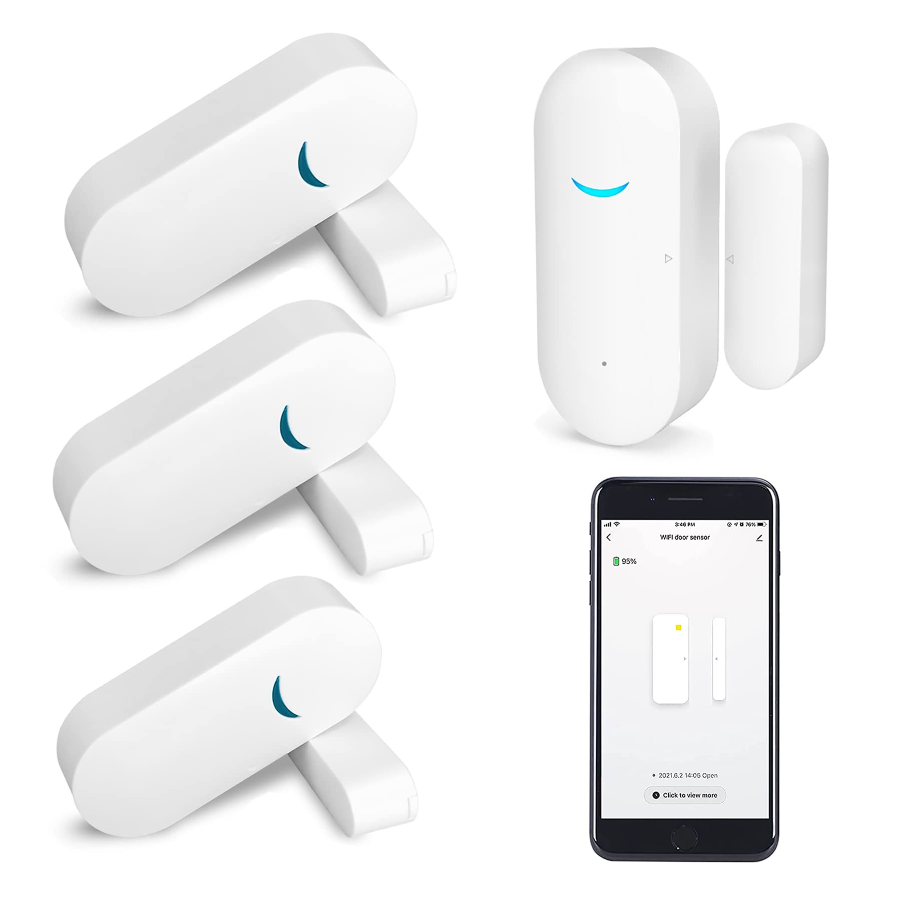 WiFi Door Window Sensor: Smart Window Detector, Tuya Smart Alarm with Free Notification, Smart Home Security System, Compatible with Alexa Google Home (4 Pack)