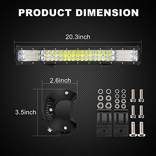 LED Light Bar, AAIWA Strobe LED Bar 288W Off Road Lights 20 Inch Triple Row Driving Light Spot Flood Combo Beam LED Work Light with Wiring Harness Kit for Trucks Tractor Boat Lights