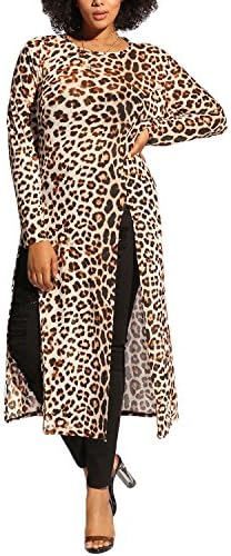 Debshops Womens Plus Size Animal Print Two Slit Mesh Maxi Top 2XL Leopard