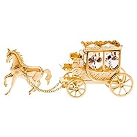 Stagecoach with Horse 24k Gold Plated Metal Figurine with Sparkling Clear Spectra Crystals by Swarovski