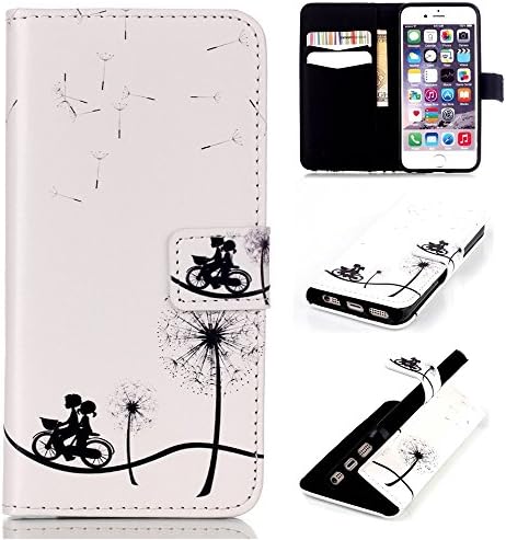 iGrelem® Wallet Leather Case for iPhone 5 / 5s, Dandelion, Love Heart, Rose, Butterfly, Colorful Pattern PU Leather Case for iPhone5 iPhone5s, Apple iPhone 5/5s Protective Cover (Dandelion #2, White)