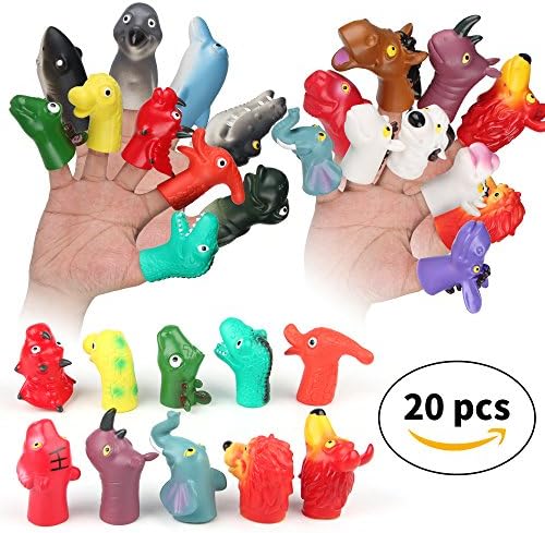 Dinosaurs and Animals Finger Puppets Set Vinyl Toys Party Favors/Finger Puppets Family Game/Story Time for Kids,20Pcs