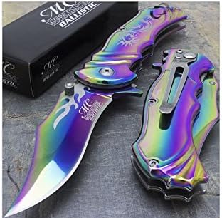 8" DRAGON FLAME RAINBOW SPRING ASSISTED TACTICAL FOLDING KNIFE Blade Pocket Open