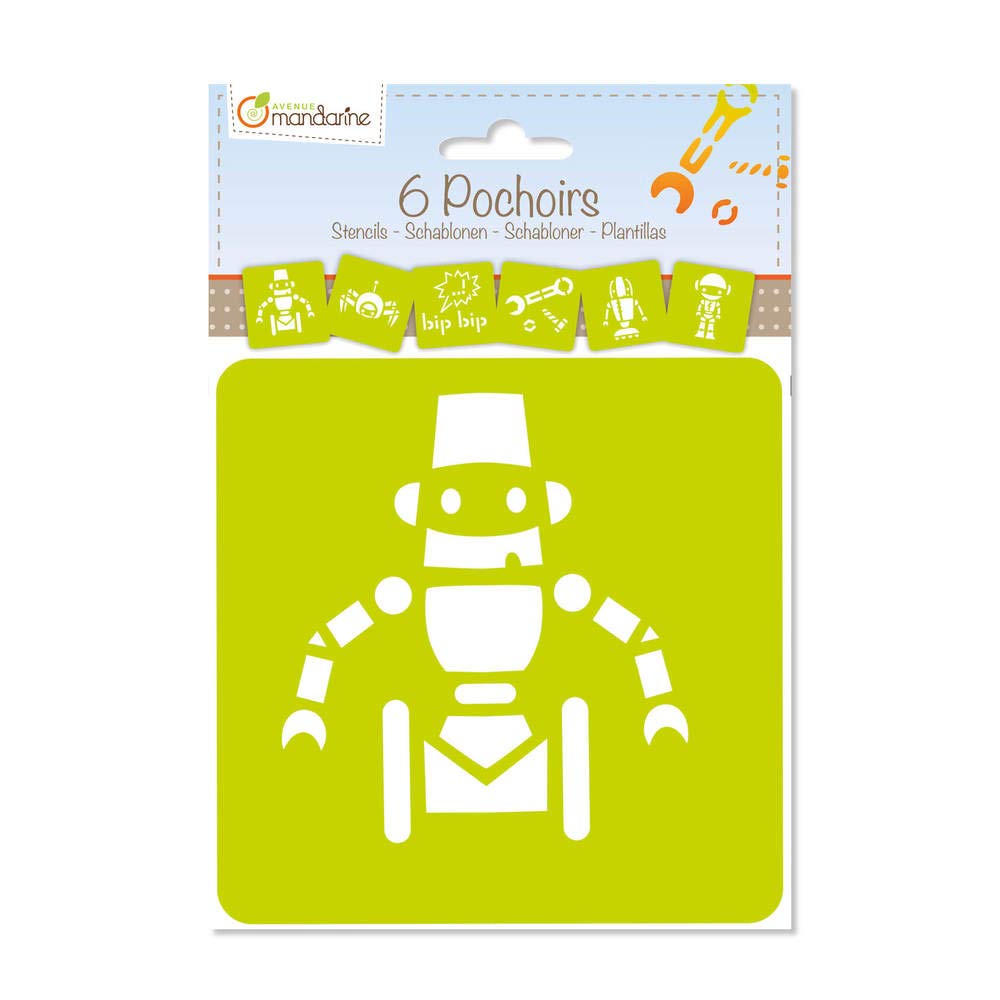 Avenue Mandarine - Ref 42841O - Stencil Set - Robot Designs - 6 Stencils Per Pack, Translucent for Easy Placement, Compatible with Felt Tips, Pencils, Paint & More — image 1
