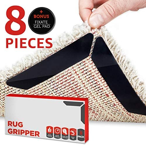 Rug Grippers by LEALSO Gripper - 8 pcs Black Anti Curling Rug Gripper. Anti Slip Straight Carpet Gripper for Corners Edges - Anti Slip Rug Pad for Rugs - Ideal Rug Stopper