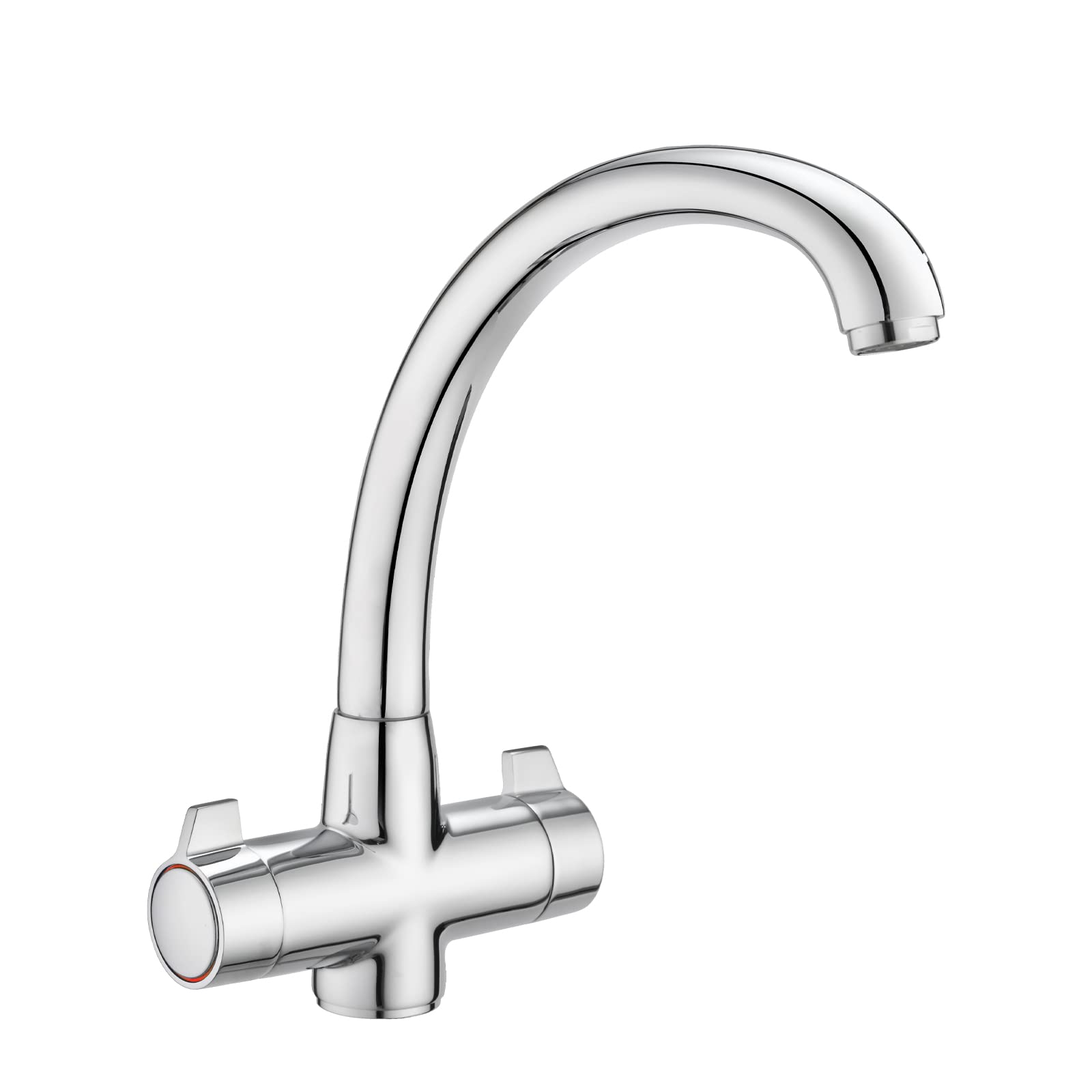 JASSFERRY Chrome Monobloc Mixer Tap for Kitchen Sink Swivel Spout Twin Dial Lever Handles Ceramic Valve Cartridge