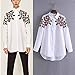 ZG&DD Shoulder Floral Embroidered Long Sleeve Shirt Blouse White Women Top Casual White Medium
