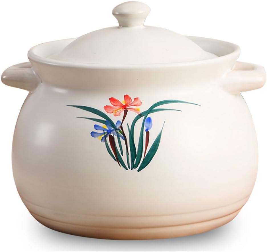 Pots Ceramic Casserole Painted By Hand, Orchid Stone Pot, Open Fire, Casserole dishes (Size : 4.8L)