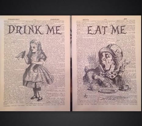 Lot De 2 Images Page De Dictionnaire Vintage Alice Au Pays Des Merveilles Le Chapelier Fou Citation Amazon Fr Cuisine Maison