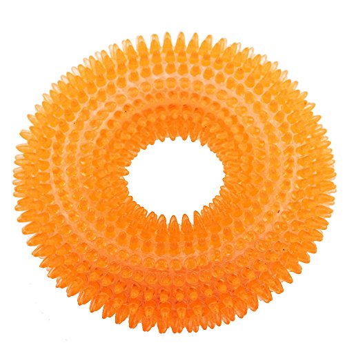 Aduck Durable Pet Puppy Dog Squeaky Chew Toys for Aggressive Chewers Dental Teething Cleaning [Non-Toxic Soft Natural Rubber], Cute Crystal Ring Design -4.92 inches (Crystal Orange)
