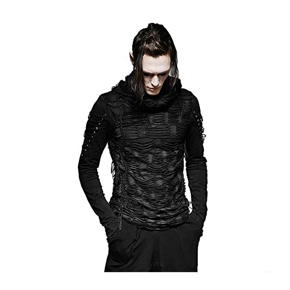 Gothic-Hole-T-Shirt-Costumes-Double-Layers-Irregular-Hooded-Black-T-shirt-Punk-Ripped-Men-Casual-Tee-Tops-M