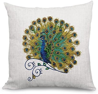 GraebnerSaleStore 18X 18inch Pastoral Style Cotton Linen Decorative Throw Pillow Cover Cushion Case Beautiful Embroideried Peacock