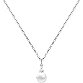 Fwlisesa Pearl Necklaces for Women, Dainty Gold Necklace 14K Gold Plated Charm CZ Pearl Pendant Necklace Simple Gold Pearl Choker Necklaces for Women Trendy Wedding Womens Jewelry